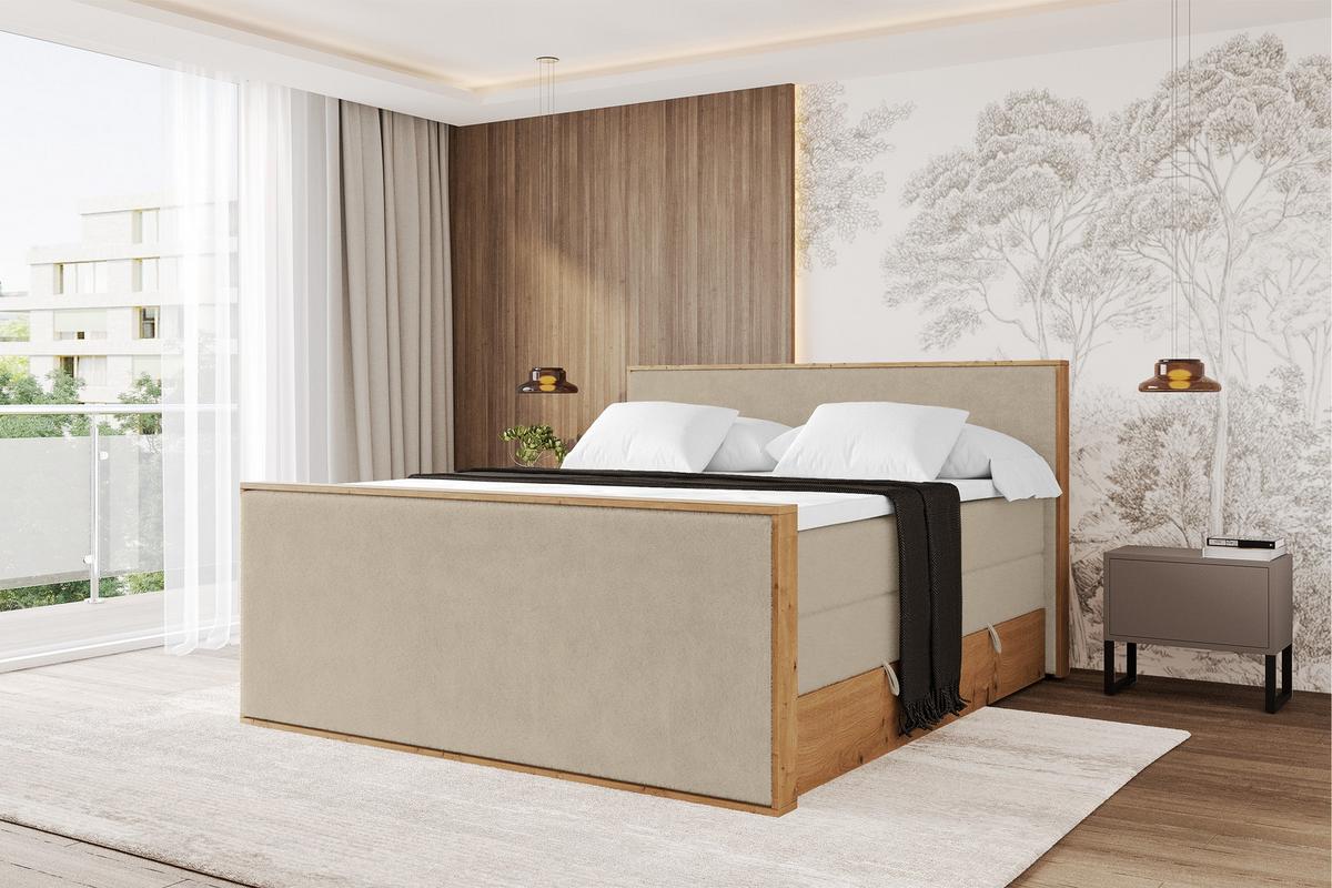 BOXSPRINGBETT LOLLI9 -Z-KING 120x200 - H3/H4 Creme - Champagner, Holzwerkstoff (120/200cm) - ALTDECOR