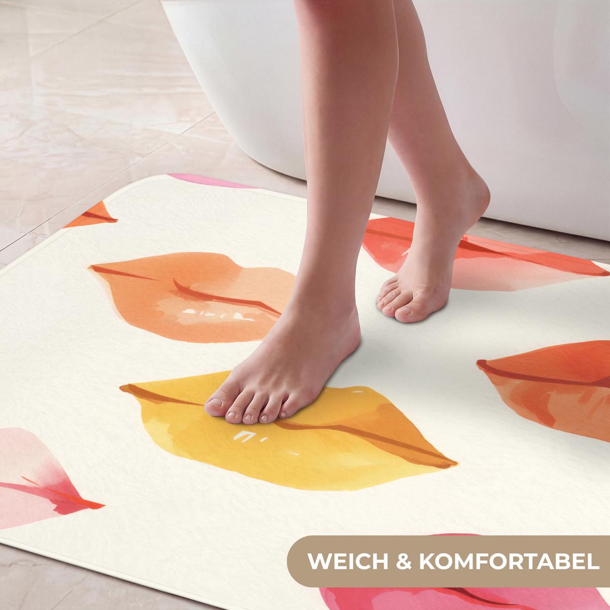 BADEMATTE Lippen - Bunt - Glänzend 90x60 cm - Rosa, Textil (90/60cm) - OnlyWow