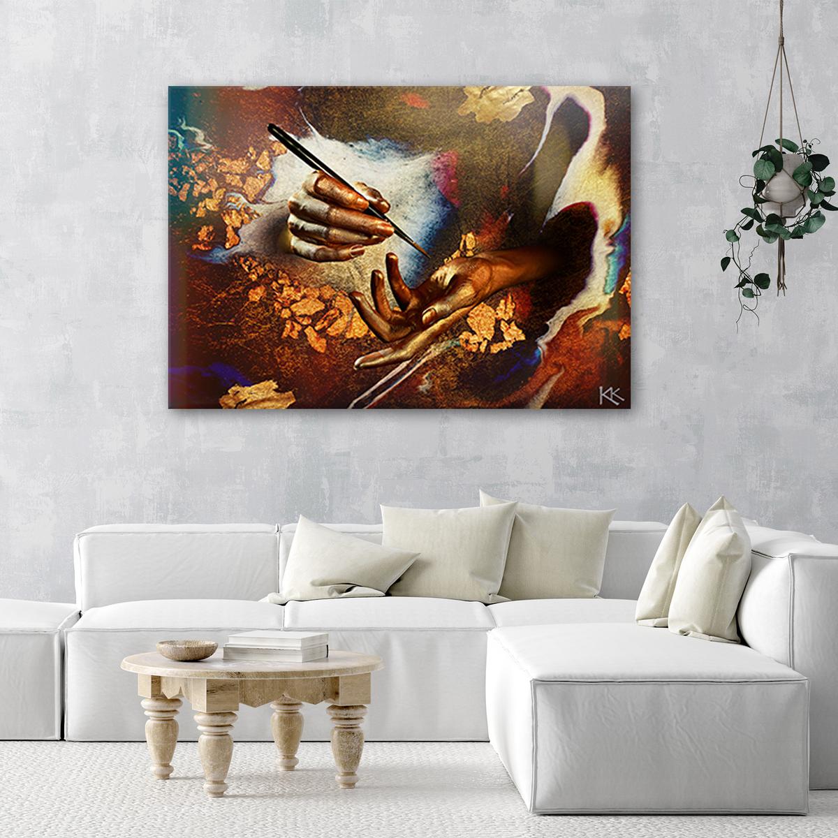WANDBILD hände aus gold - Goldfarben, Textil (60/40cm) - Feeby