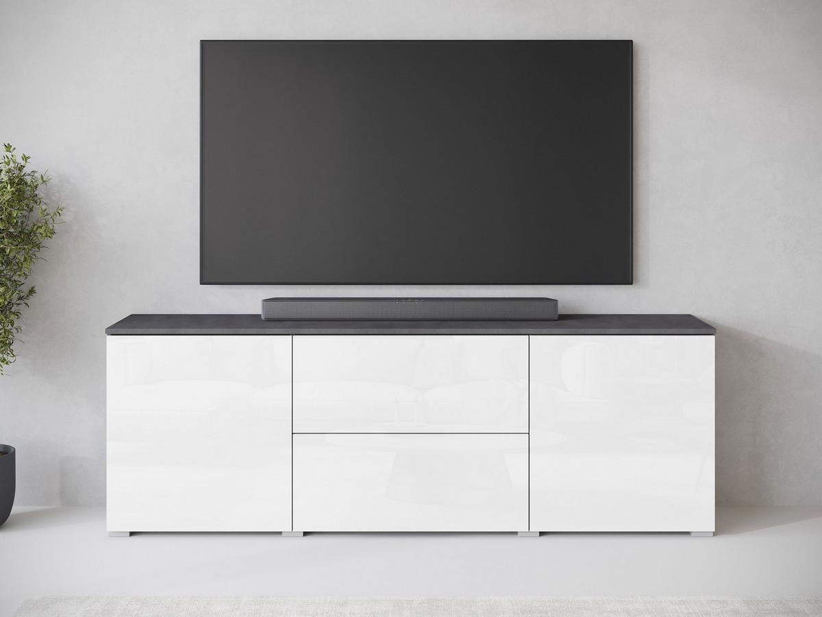 TV-LOWBOARD Vera 180 - Weiß Hochglanz/Silberfarben, Holzwerkstoff/Kunststoff (180/62/35cm) - MIRJAN24