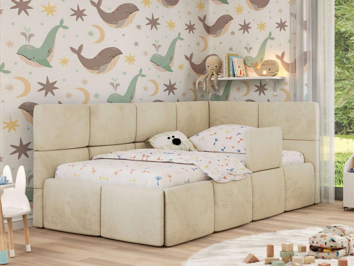POLSTERBETT ARVO ALTA 90/200 - Beige Velvet - Ohne Matratze - Rechts - Beige, Textil (90/200cm) - MKS
