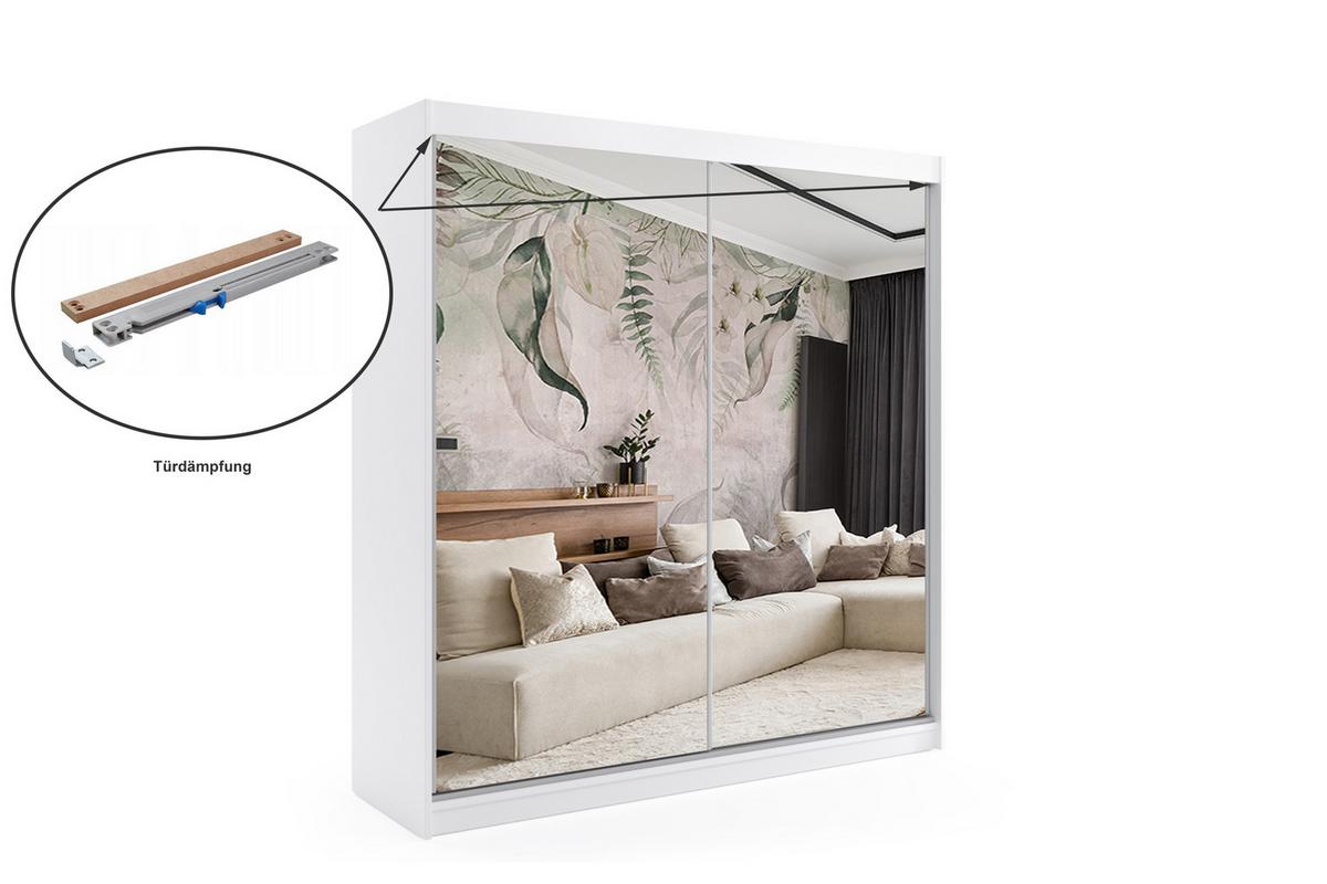 KLEIDERSCHRANK mit Spiegel-Schiebetüren und Aluminium-Leisten - DEBI - 200 cm Weiß - Weiß, Holzwerkstoff (200/216/61cm) - ALTDECOR