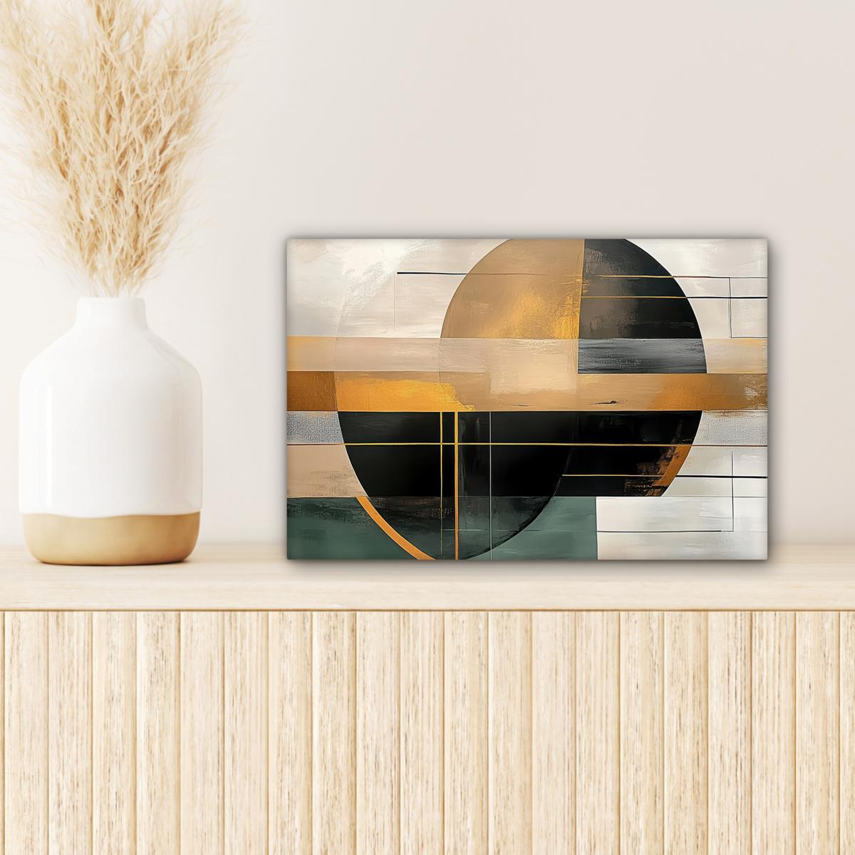 LEINWANDBILD Abstrakt - Gold - Bronze - Grün - Formen - Modern Deko Schlafzimmer 30x20 cm - Multicolor, Textil (30/20cm) - MuchoWow