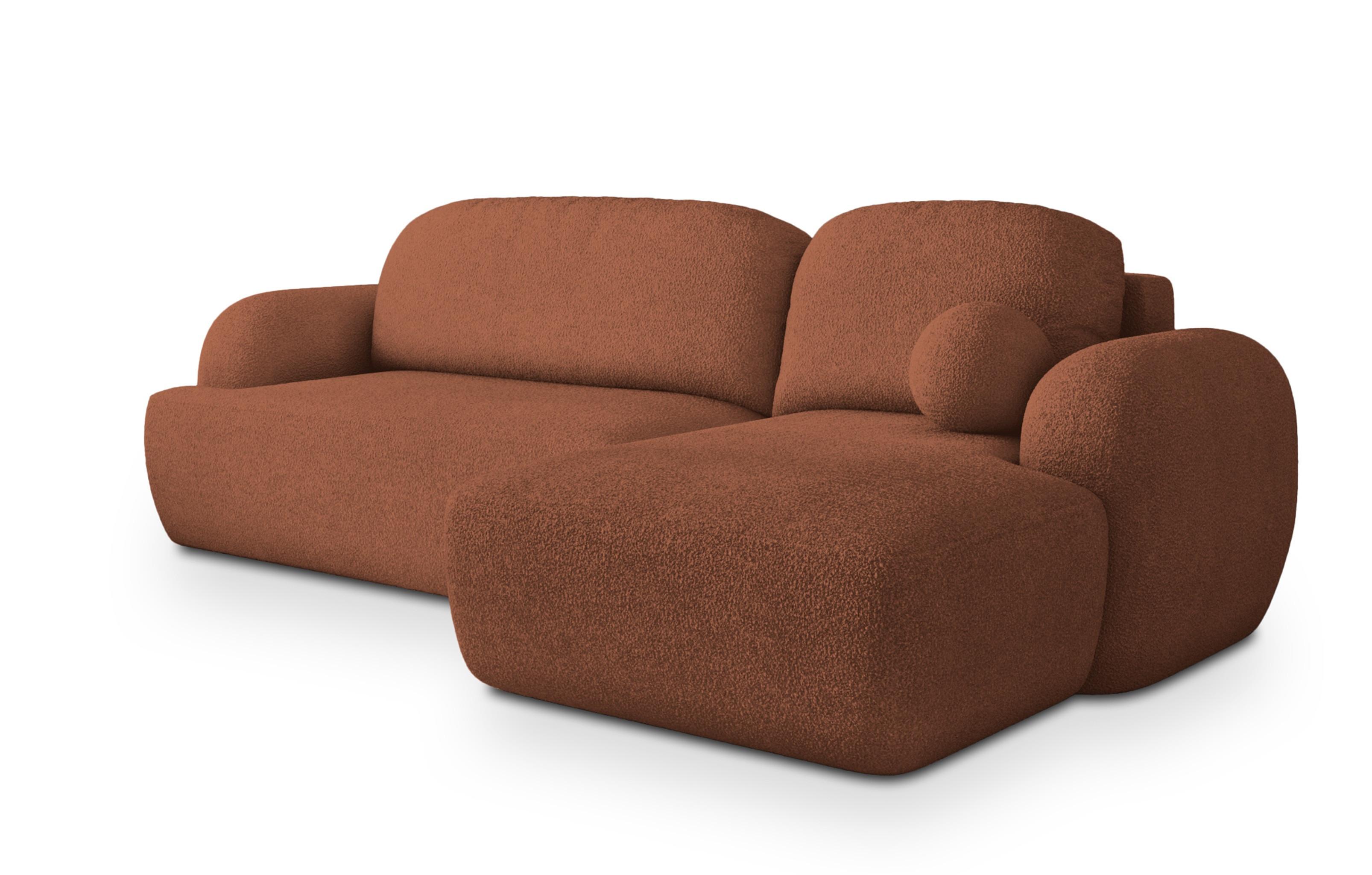 ECKSOFA MODENZA N R-S Orange Boucle-Stoff mit Schlaffunktion - Schwarz/Orange, Holz/Kunststoff (266/148cm) - MASSENO