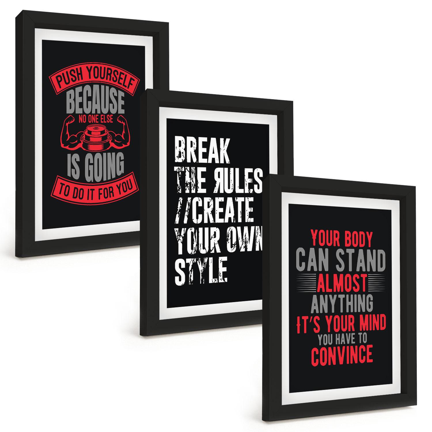 BILDER SET 3er Set - 20x30 cm Schwarzer Rahmen - Motivation, Training, Selbstentwicklung - Schwarz, Kunststoff (20/30cm) - TULUP