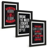 BILDER SET 3er Set - 20x30 cm Schwarzer Rahmen - Motivation, Training, Selbstentwicklung - Schwarz, Kunststoff (20/30cm) - TULUP