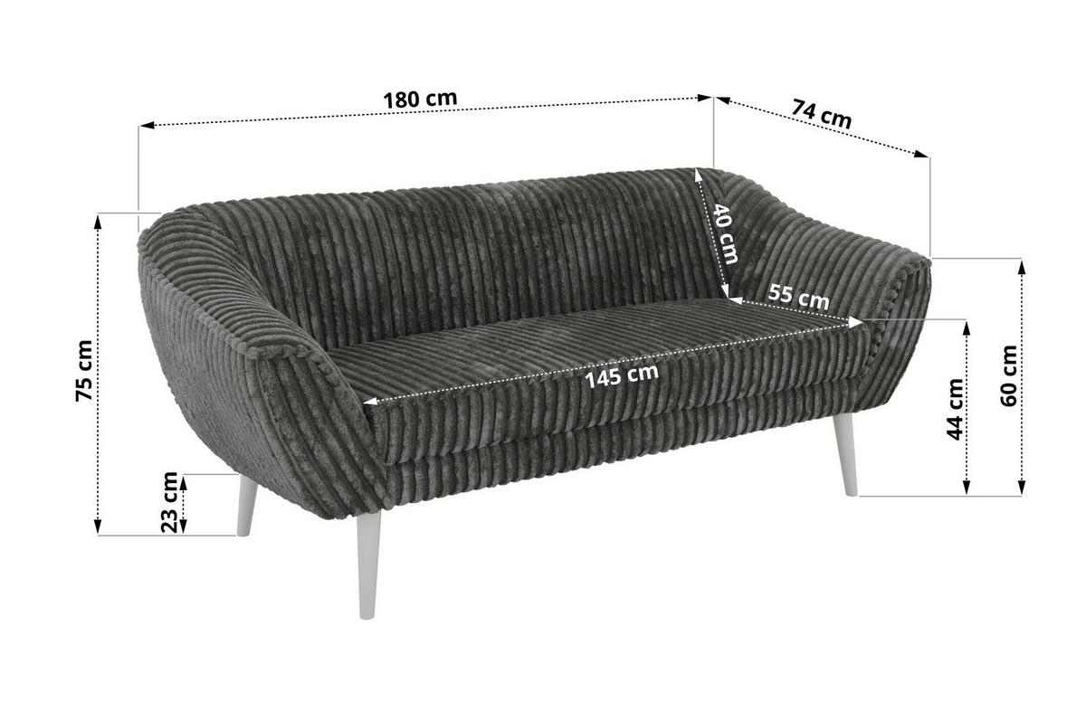SITZGARNITUR PIRS 3+3 - Grau Cord - Weiße Beine - Weiß/Grau, Holzwerkstoff/Textil (180/75/74cm) - MKS