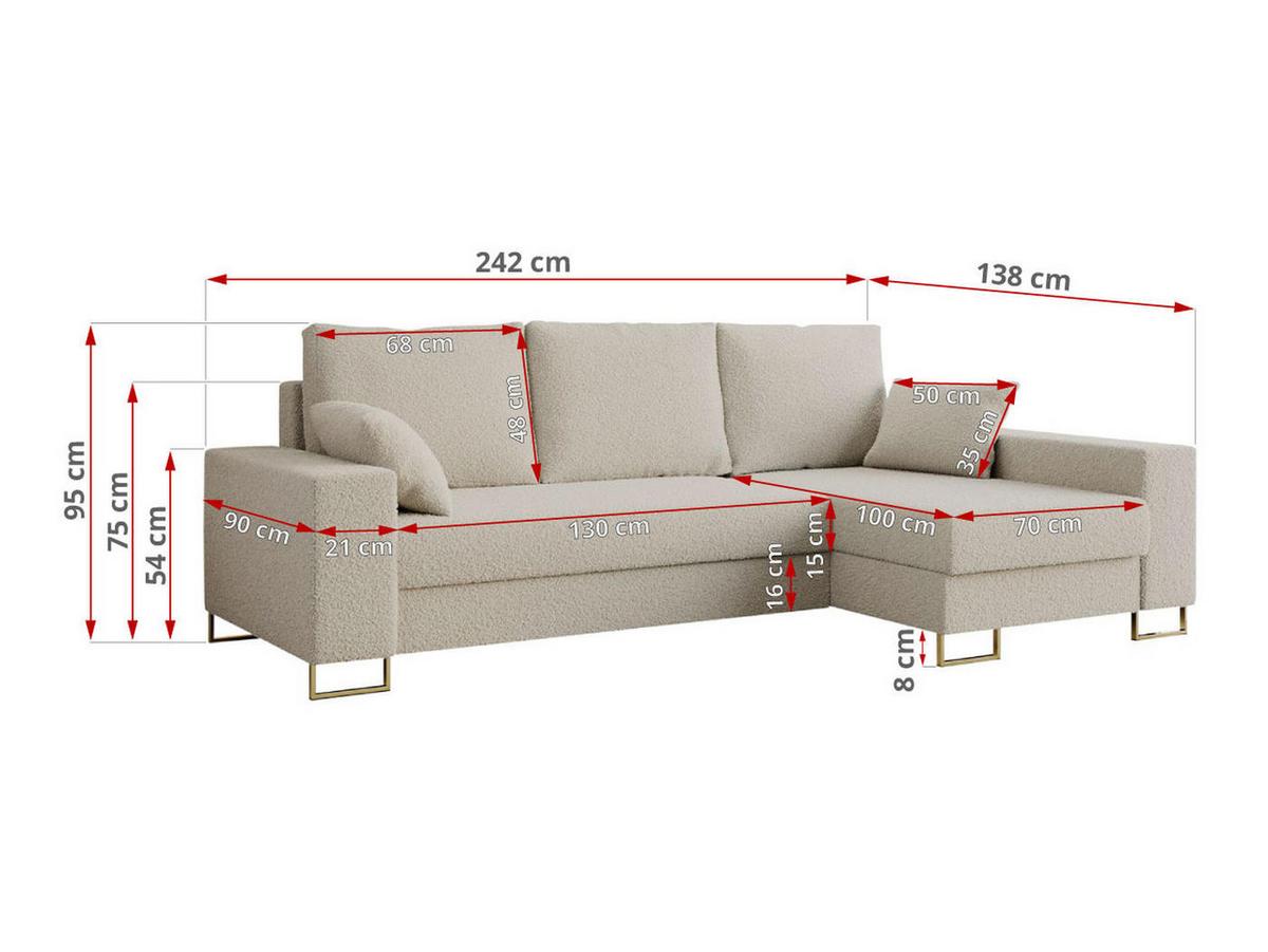 ECKSOFA Dorian Boucle Beige - Beige/Goldfarben, Textil/Metall (242/138cm) - MKS