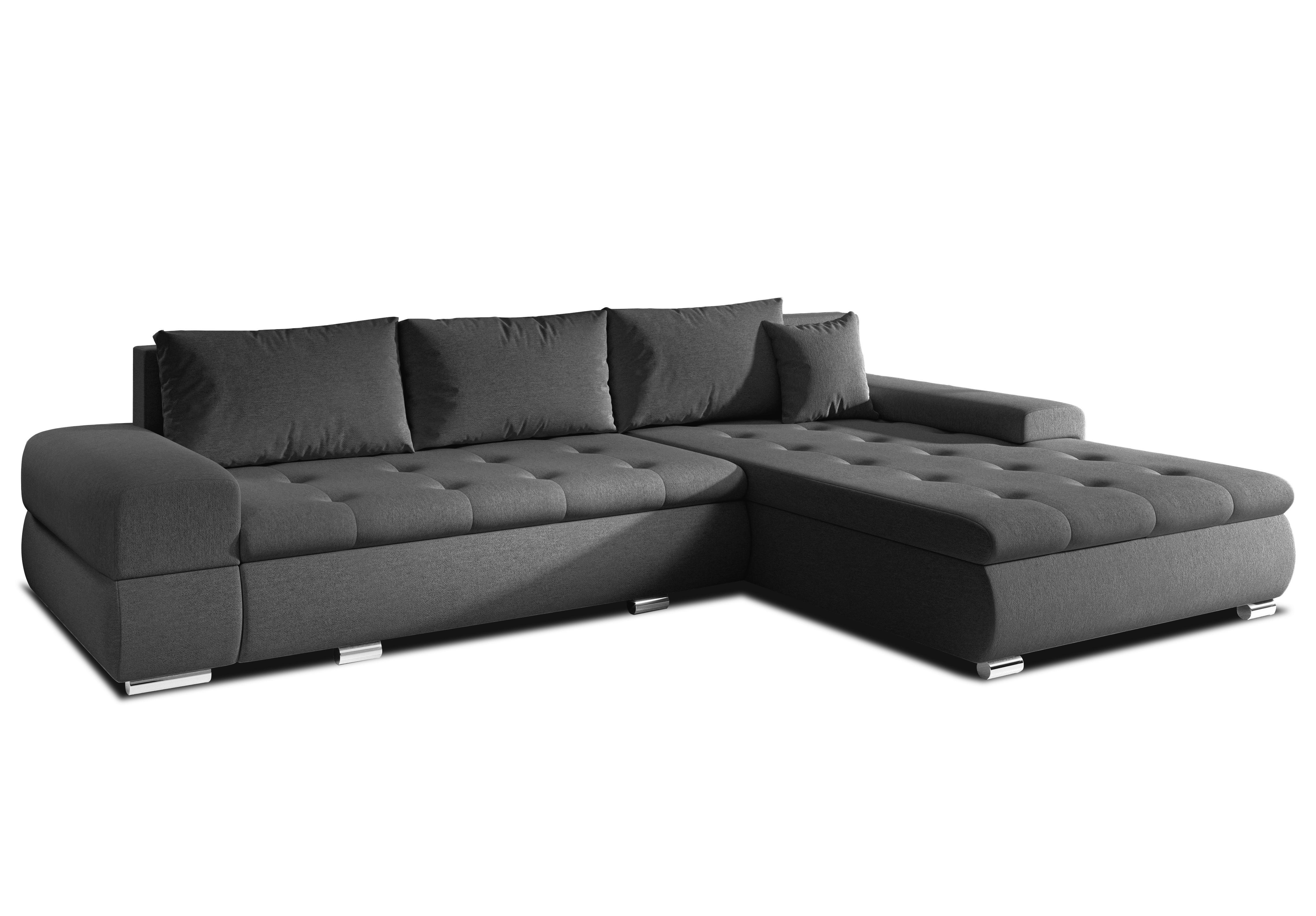 ECKSOFA L Form Sivaso Dunkelgrau 310/210/85 cm – mit Schlaffunktion und Bettkasten - Silberfarben/Schwarz, Textil/Metall (310/210cm) - AX Living