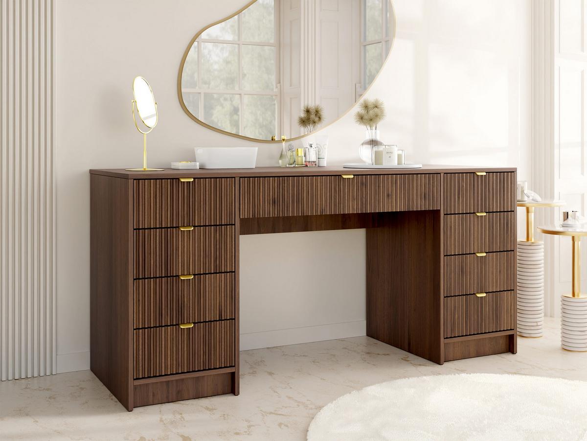 SCHREIBTISCH Tireno Bis - Goldfarben/Nussbaumfarben, Holzwerkstoff/Metall (154/55/76cm) - MIRJAN24