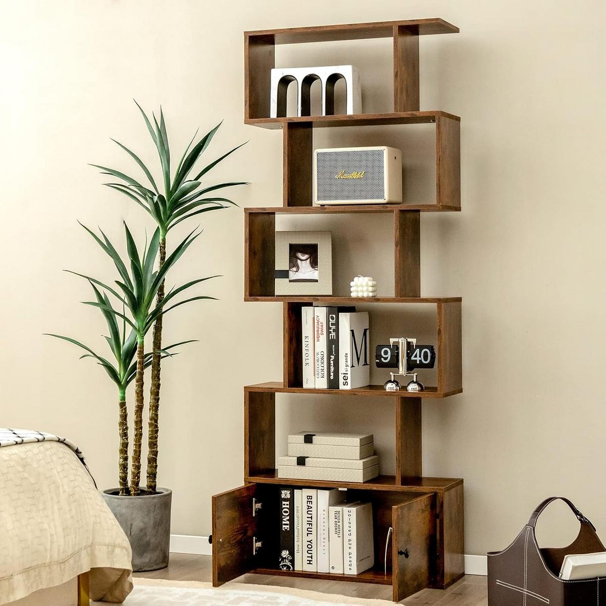 BUCHERREGAL Standregal mit Türen Braun - Braun, Holz (70/183/23cm) - COSTWAY