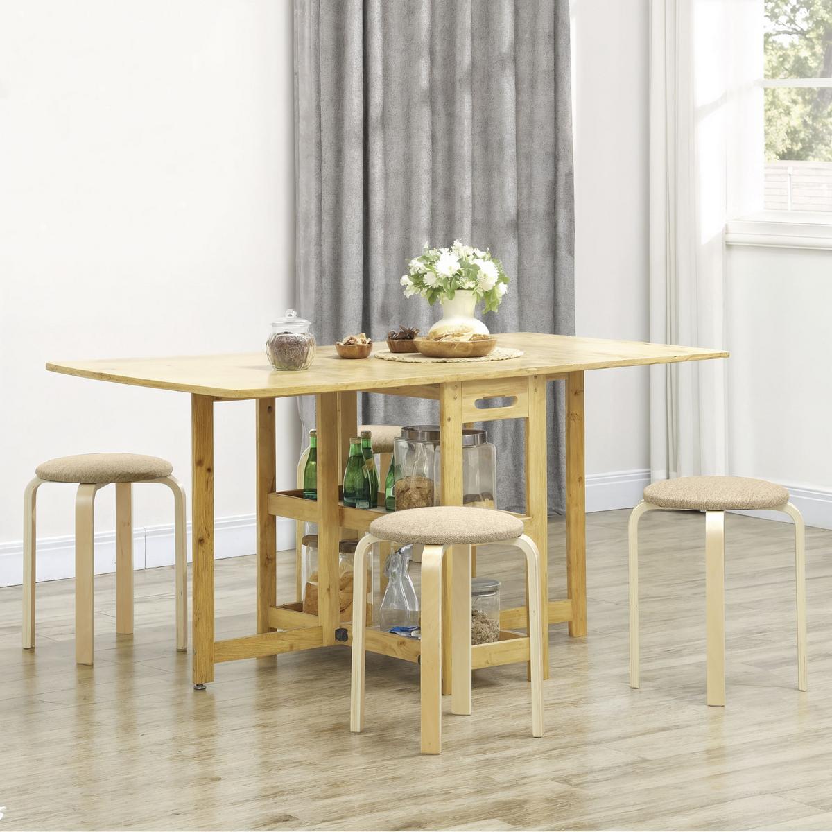 HOCKER 4er Set Holzwerkstoff Polyester Khaki - Braun/Naturfarben, Birkenholz/Holzwerkstoff (40/45/40cm) - HOMCOM