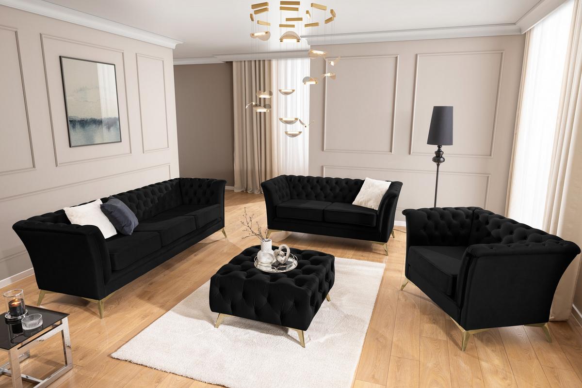 CHESTERFIELD-SESSEL Whitby Schwarz Samt mit goldenen Füßen - Goldfarben/Schwarz, Holz/Textil (116/78/82cm) - S-Style Möbel