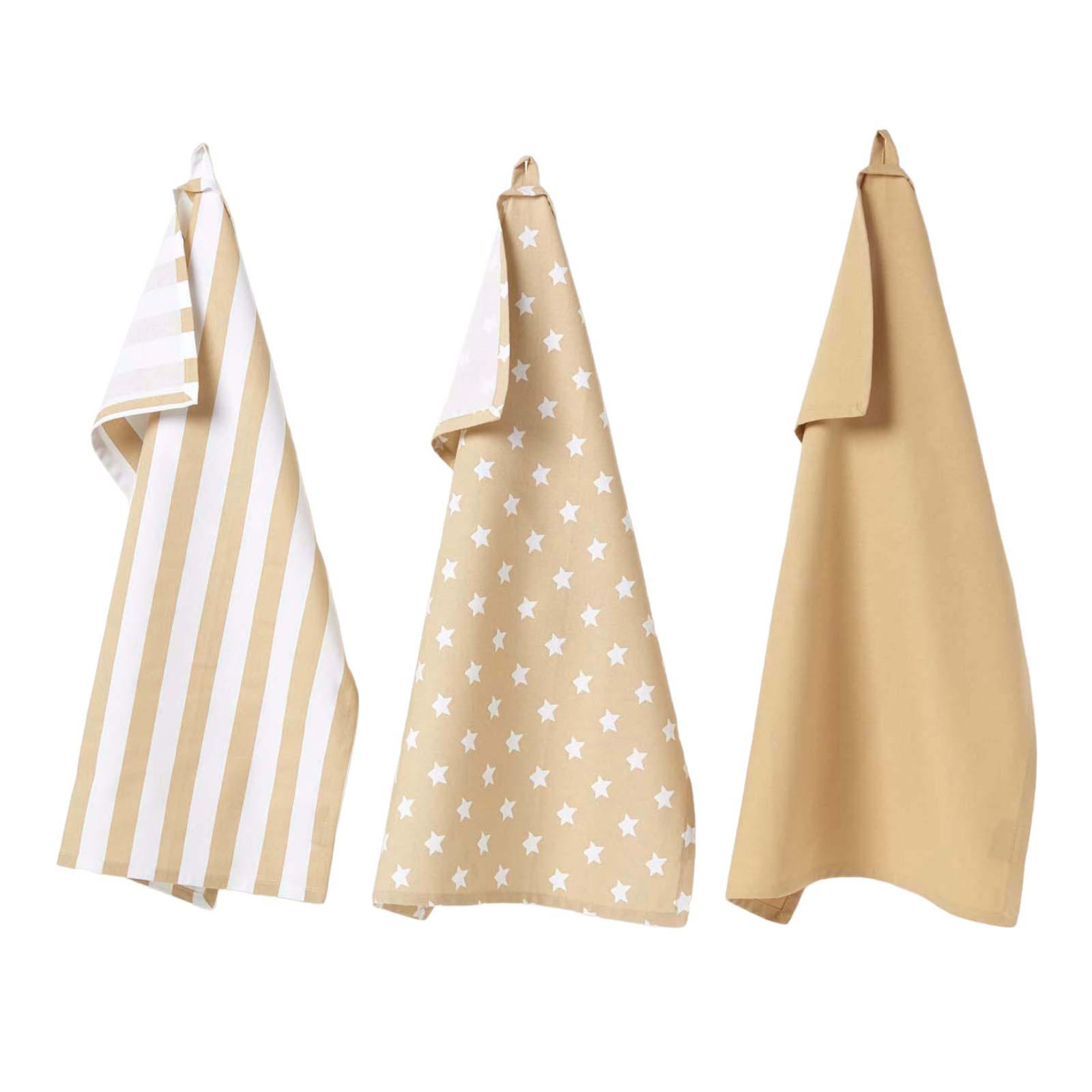 GESCHIRRTÜCHER Sterne, 3er-Set, 100% Baumwolle - Beige, Textil (50/70cm) - Homescapes