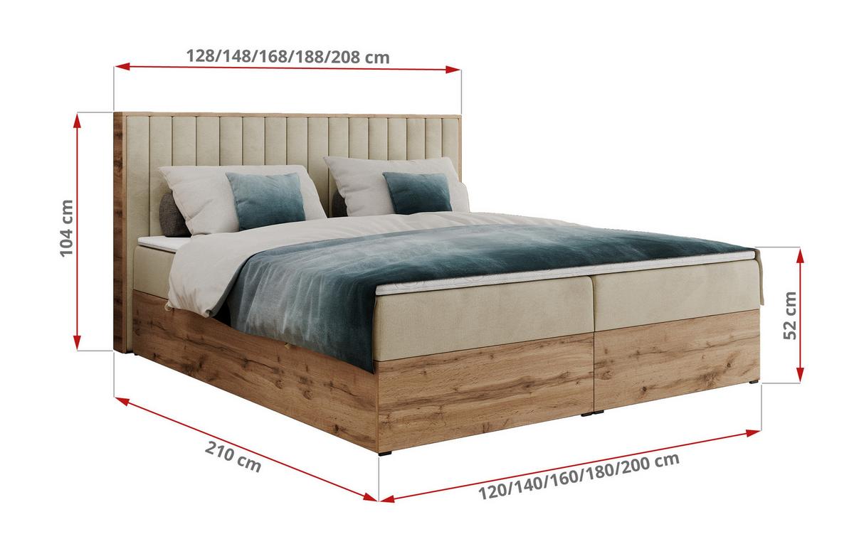 BOXBETT ALBERO 4 - 120/200 Beige Velvet - H4 - Beige, Holz/Textil (120/200cm) - MKS