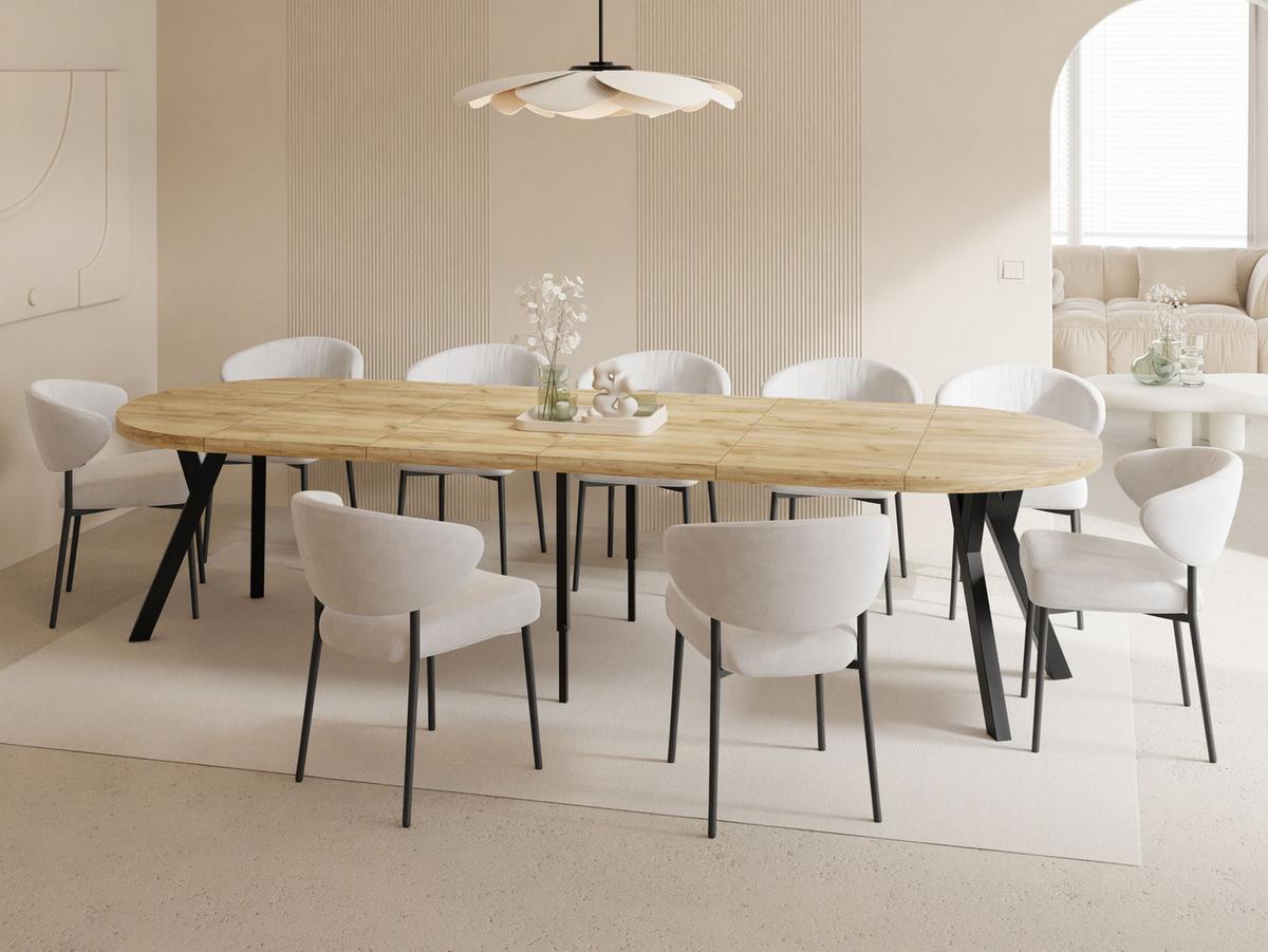 ESSTISCH Twixy XXL groß rund oval ausziehbar, Eiche Hell Braun 100-300/100/76 cm - Eiche Wotan/Schwarz, Holz/Holzwerkstoff (100/300/76cm) - WFL GROUP