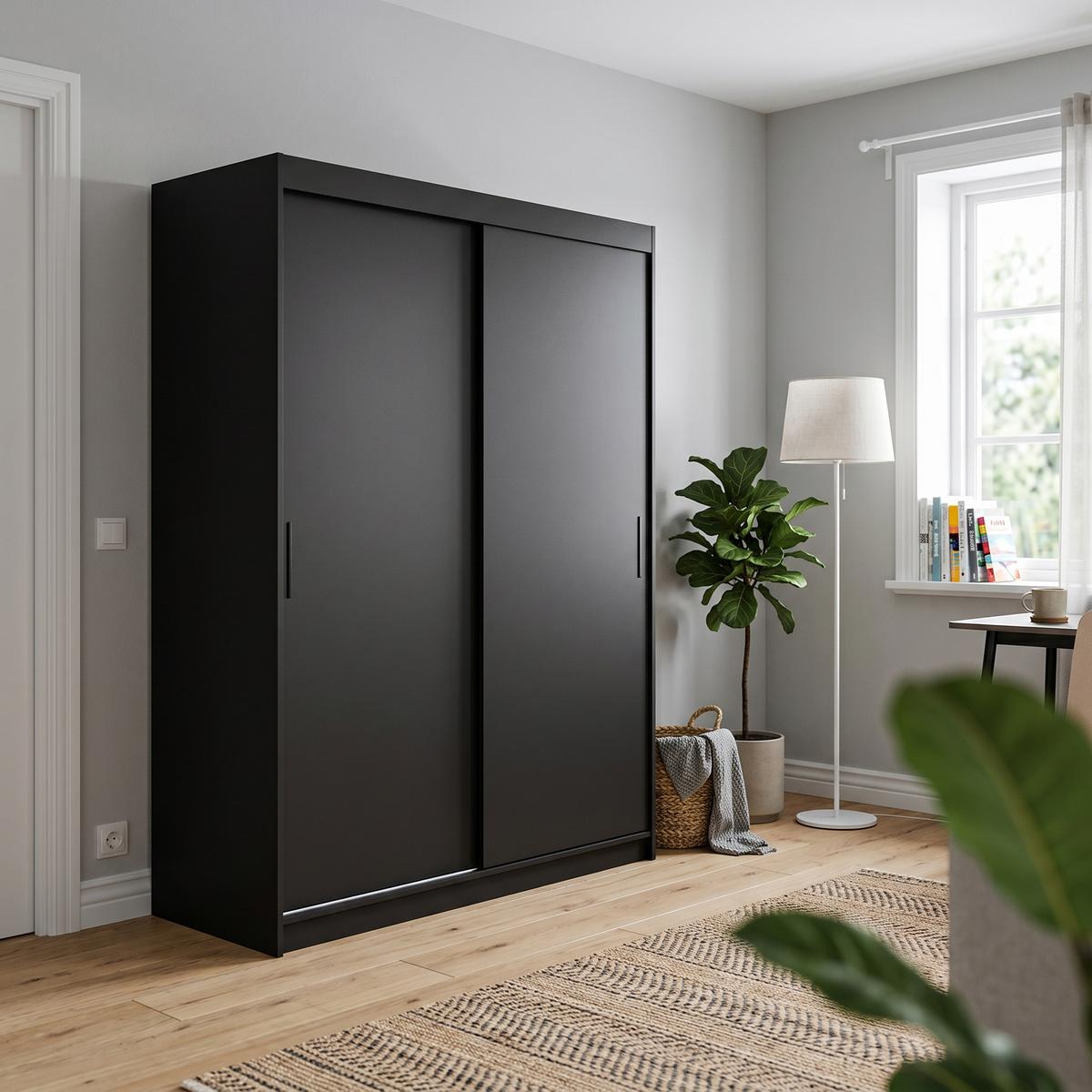 SCHWEBETÜRENSCHRANK TELA 100/205/60cm 2-türig Schwarz - Schwarz, Holzwerkstoff (100/205/60cm) - MASSENO