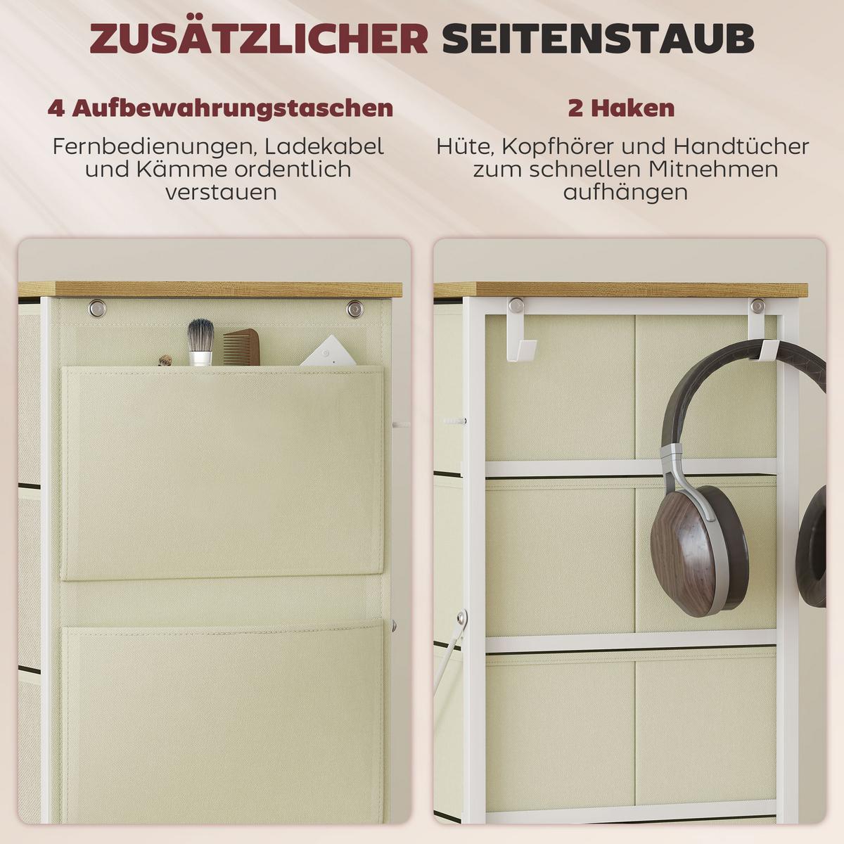 KOMMODE mit 5 Schubladen aus Vliesstoff Beige - Beige/Naturfarben, Holz/Textil (30/94.5/45cm) - HOMCOM