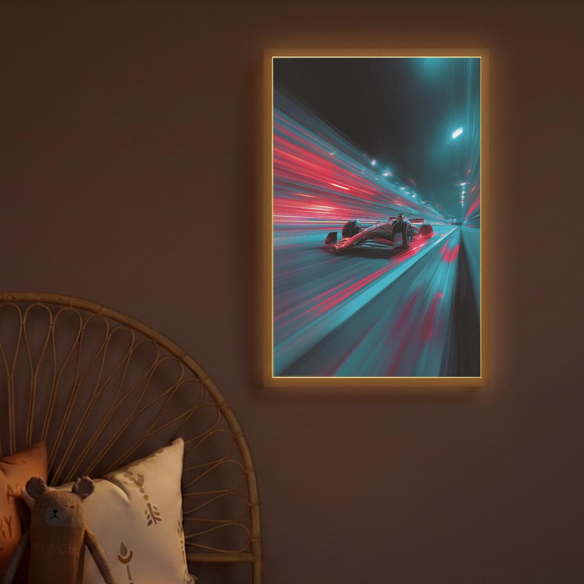 WANDLEUCHTE MIT AKKU Rennwagen - Rot - Geschwindigkeit 40x60 cm - Türkis, Holzwerkstoff (40/60/8cm) - OnlyWow