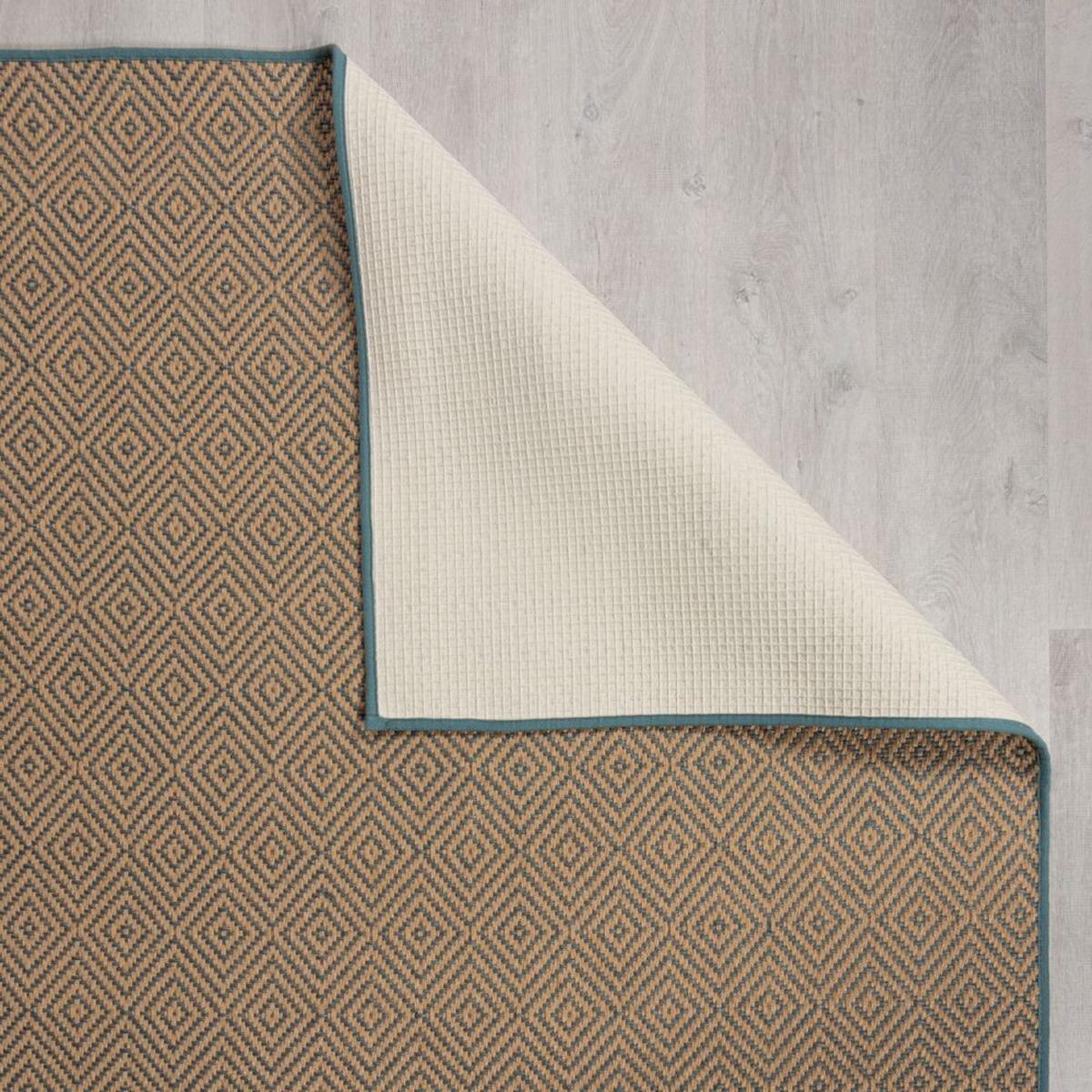 JUTETEPPICH CARRON, geometrisch, Braun-Blau, 200 x 290 cm - Blau/Braun, Naturmaterialien (200/290cm) - KADIMA DESIGN