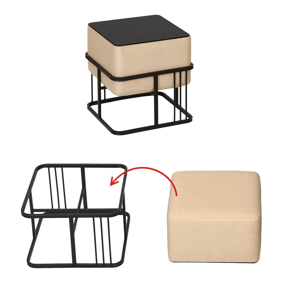 HOCKER-SET 2-TLG. Tas - Beige/Schwarz, Holzwerkstoff/Textil (38/38/38cm) - [en.casa]