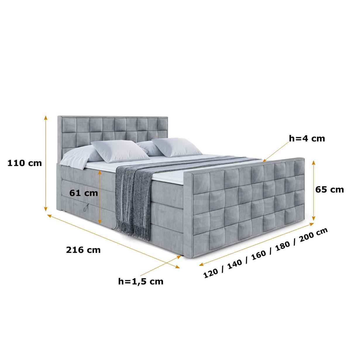 BOXSPRINGBETT ZAFIRA KING - 200 x 200 - H3/H4 - Grau - Grau, Holzwerkstoff (200/200cm) - ALTDECOR