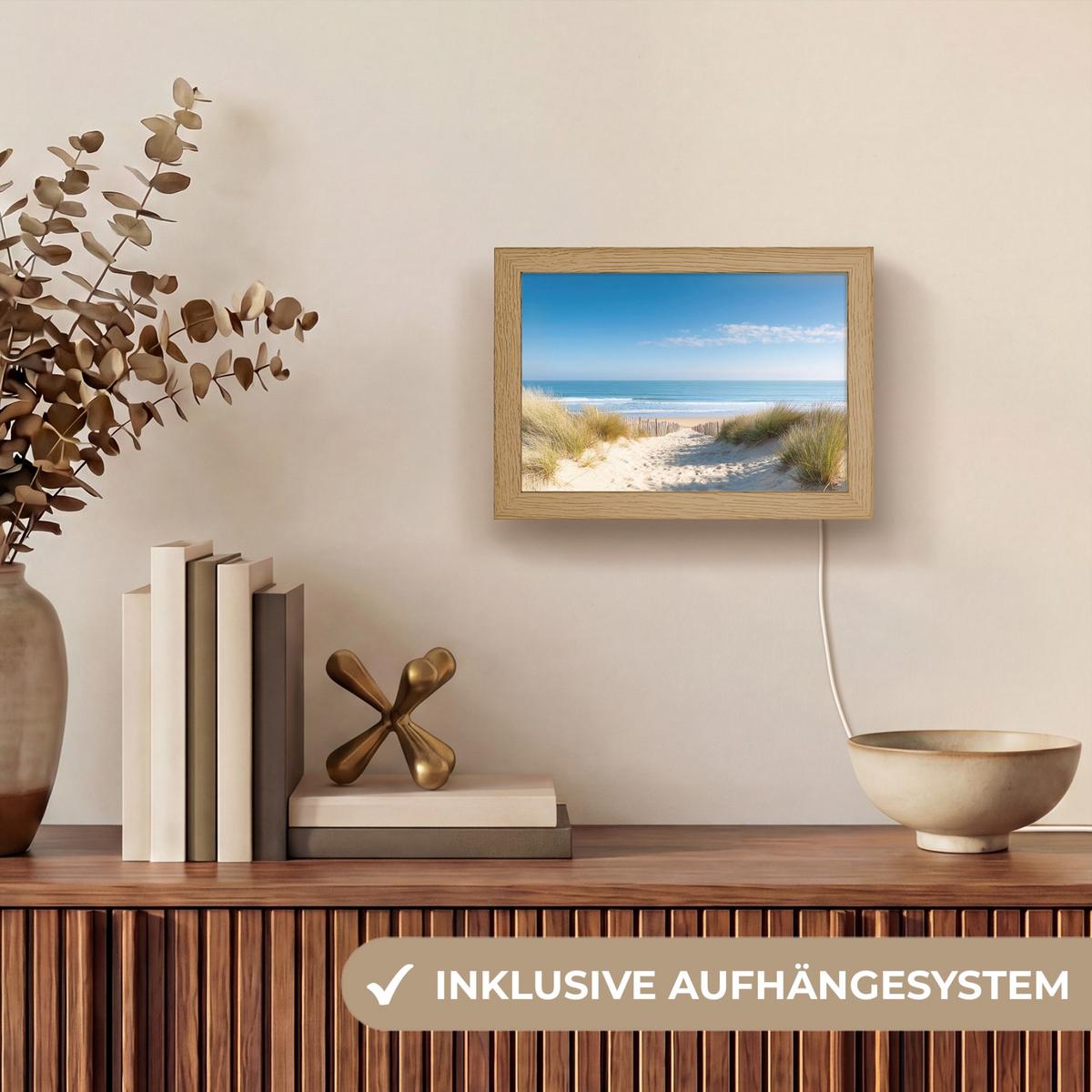 WANDLEUCHTE Strand - Meer - Düne - Sand - Sommer 20x15 cm - Sandfarben, Holzwerkstoff (20/15/8cm) - OnlyWow