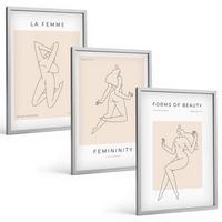 BILDER SET 3er Set - 40x60 cm Silberner Rahmen - Poster mit minimalistischen Frauensilhouetten - Silberfarben, Kunststoff (40/60cm) - TULUP