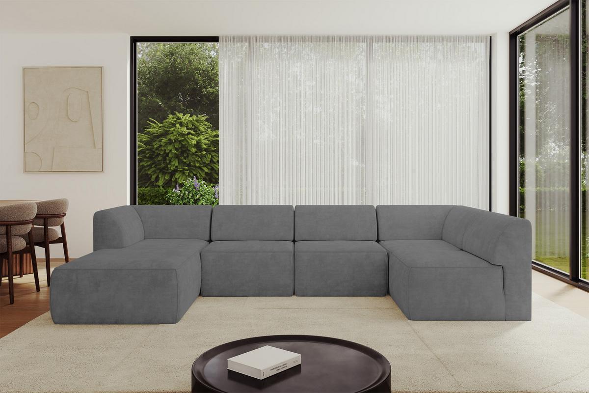 WOHNLANDSCHAFT Ottomane Links MOVO-L 345x180x78 cm Grau Velours - Taupe, Holzwerkstoff/Kunststoff (345/78/180cm) - ALTDECOR