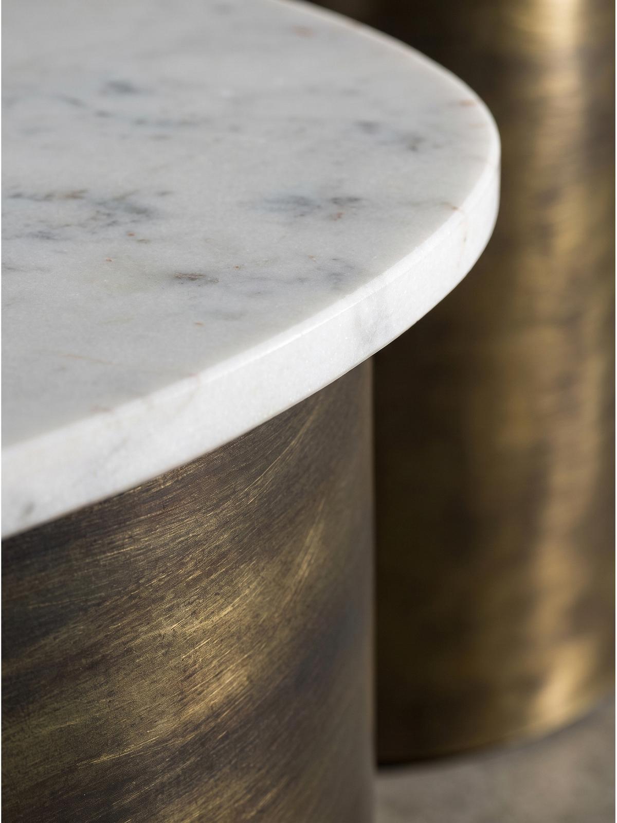 COUCHTISCH VIGEVANO, Marmor, handgefertigt, Weiß-Gold, 63 x 63 x 30 cm - Goldfarben, Stein/Metall (63/63/30cm) - KADIMA DESIGN