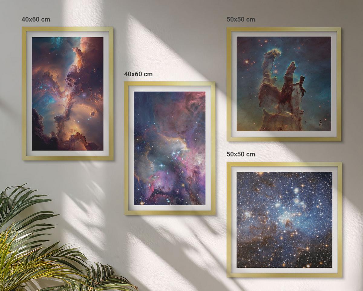 BILDER SET 4er Set - 50x50 cm & 40x60 cm Goldrahmen - Kosmische Sternenlandschaften - Goldfarben, Kunststoff (50/50cm) - TULUP
