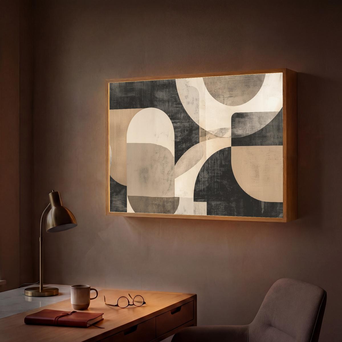 WANDLEUCHTE MIT AKKU Abstrakt - Formen - Modern - Beige 100x70 cm - Grau, Holzwerkstoff (100/70/8cm) - OnlyWow