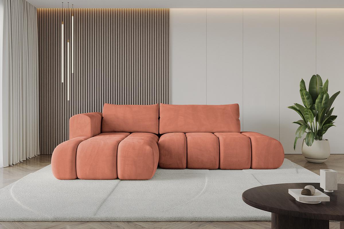 ECKSOFA Ottomane Links CLOUD-L 280x185x90 Apricot Velours - Koralle, Holzwerkstoff/Kunststoff (180/289cm) - ALTDECOR