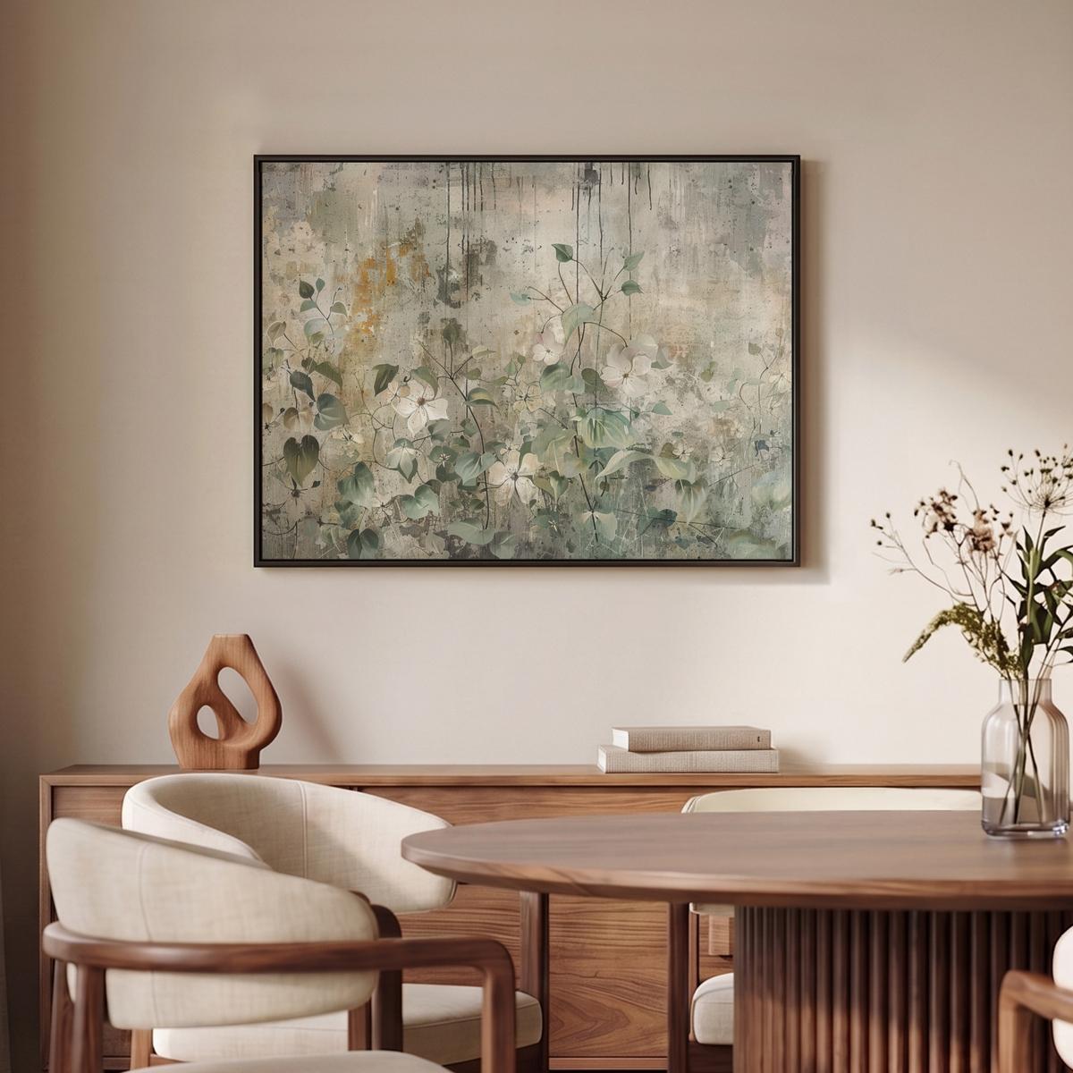 LEINWAND Bilder mit Rahmen - Blumen - Blätter - Abstrakt - Modern - 80x60 - Grau, Textil (80/60cm) - MuchoWow
