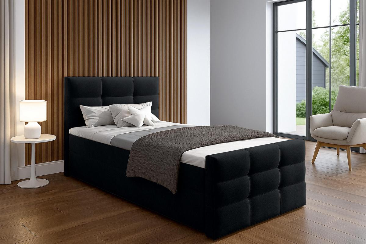 BOXBETT ARGENTARO 80x200 cm mit Bettkasten und Matratze - Schwarz + TOPPER - Schwarz, Holz/Holzwerkstoff (80/200cm) - AX Living