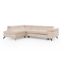 ECKSOFA mit Schlaffunktion und Bettkasten Bonnie aus Hellbeige Cord-Stoff mit verstellbaren Kopfstützen und Armlehne - Ottomane links - Beige/Schwarz, Holz/Textil (275/210cm) - S-Style Möbel