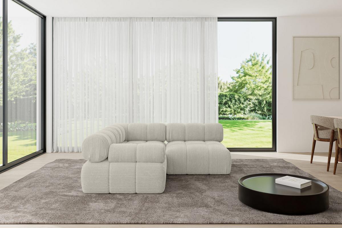 ECKSOFA modulares Sofa Mende-L1 - 190x190x70 cm Creme Cord - Hellgrau/Creme, Holzwerkstoff/Textil (190/190cm) - ALTDECOR