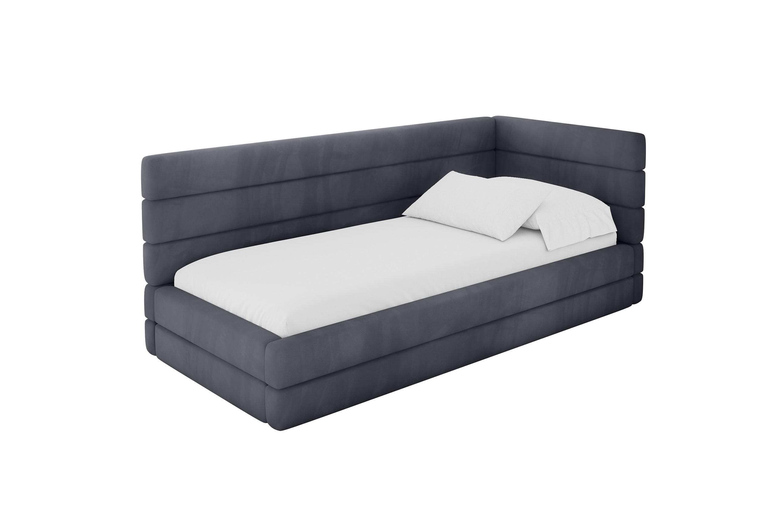 EINZELLBETT Jugendbett mit Bettkasten, Links - BEMY 100x200 Dunkelgrau - Dunkelgrau, Holzwerkstoff/Textil (100/200cm) - ALTDECOR