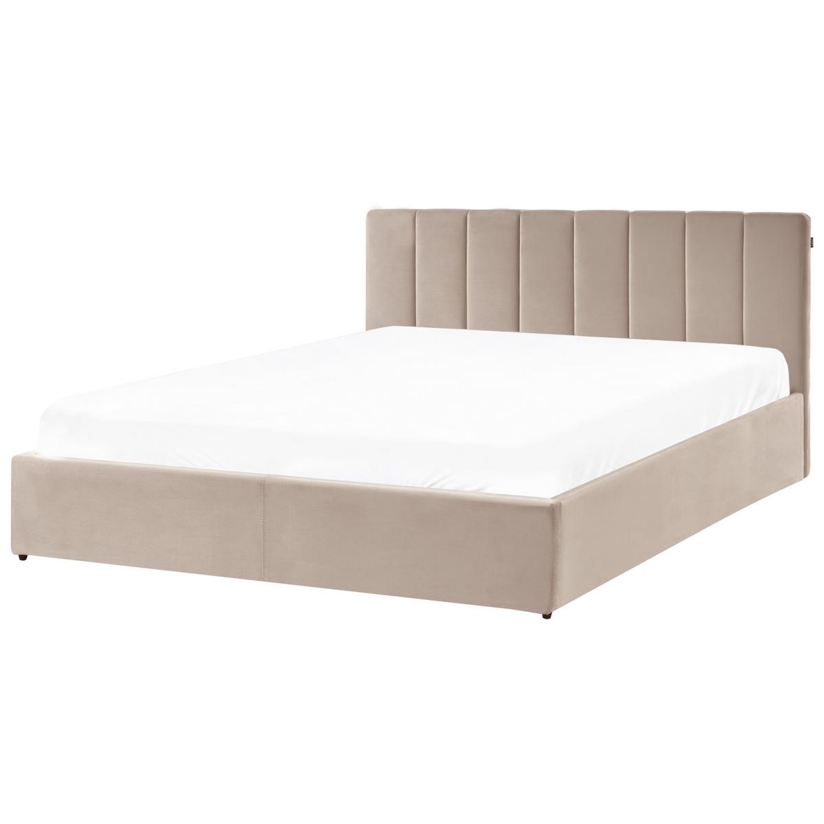 BETT mit Stauraum 180/200 cm Samtstoff Taupe Dreux - Taupe, Textil (180/200cm) - Beliani