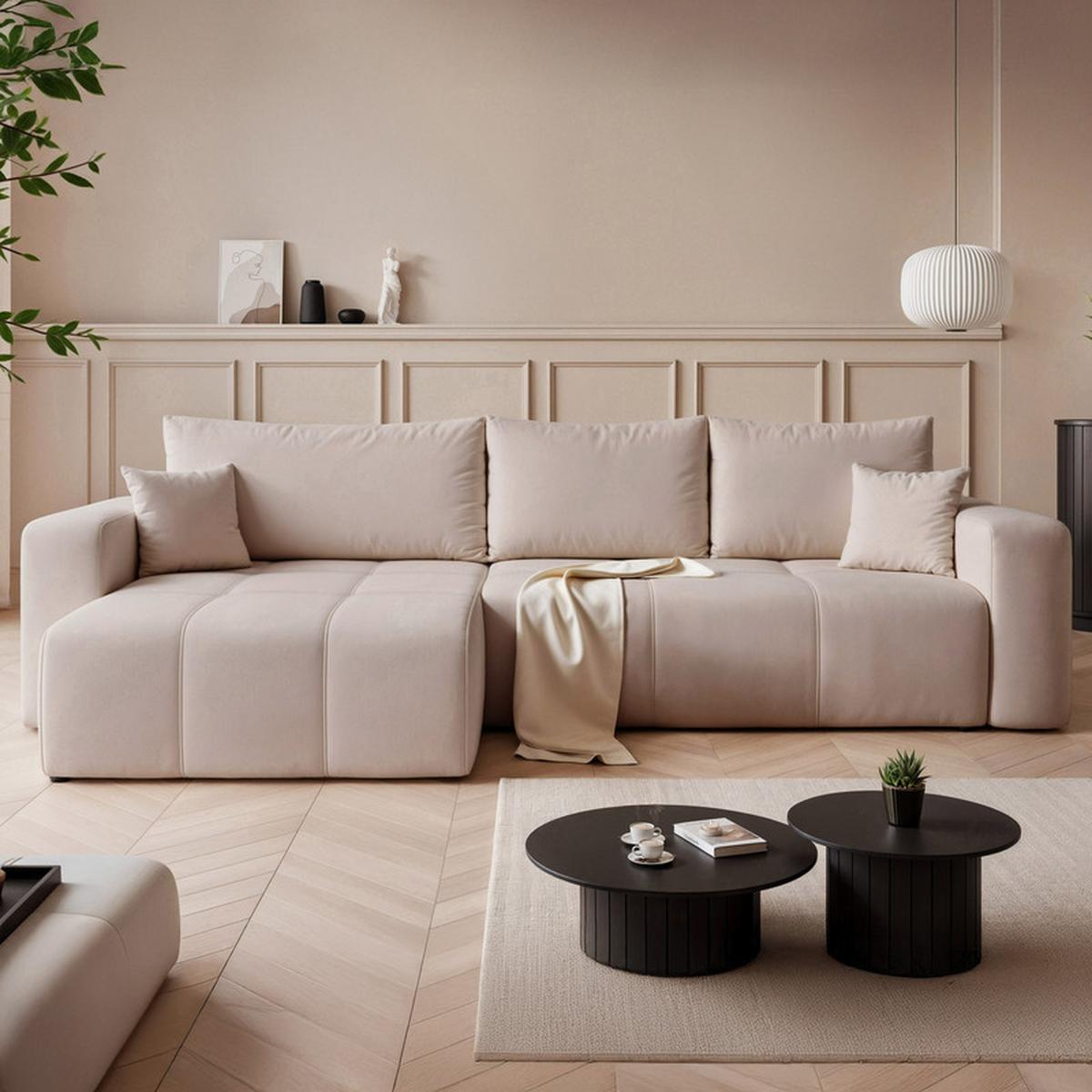 ECKSOFA PEDRO mit Schlaffunktion und Bettkasten Beige - Beige, Holzwerkstoff/Textil (278/145cm) - Idohome