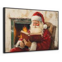 LEINWAND Bilder mit Rahmen - Weihnachten - Weihnachtsmann - Winter - Open Fireside - 150x100 - Dunkelrot, Textil (150/100cm) - MuchoWow