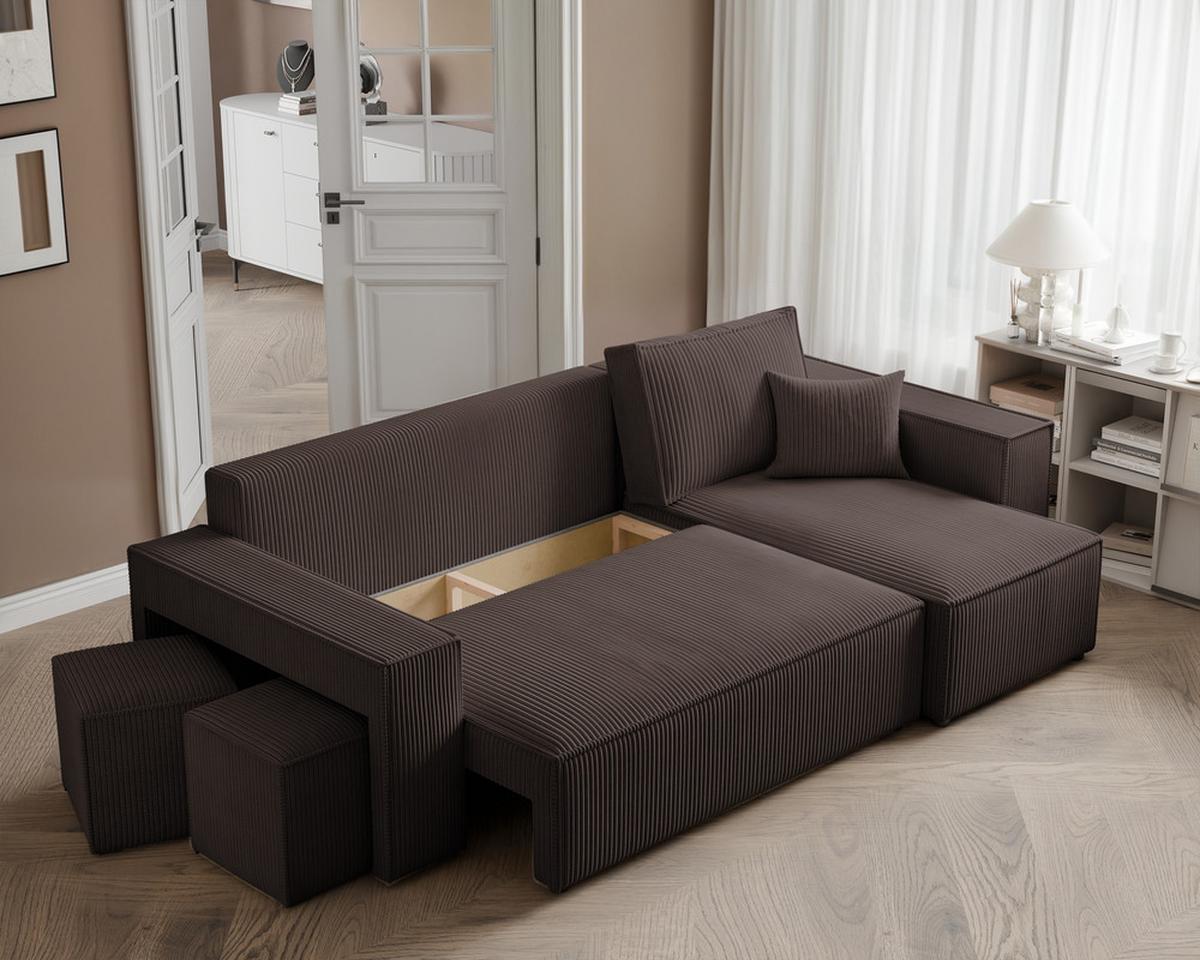 ECKSOFA PARIS mit Schlaffunktion und Bettkasten Braun - Braun, Kunststoff/Textil (262/145cm) - Idohome