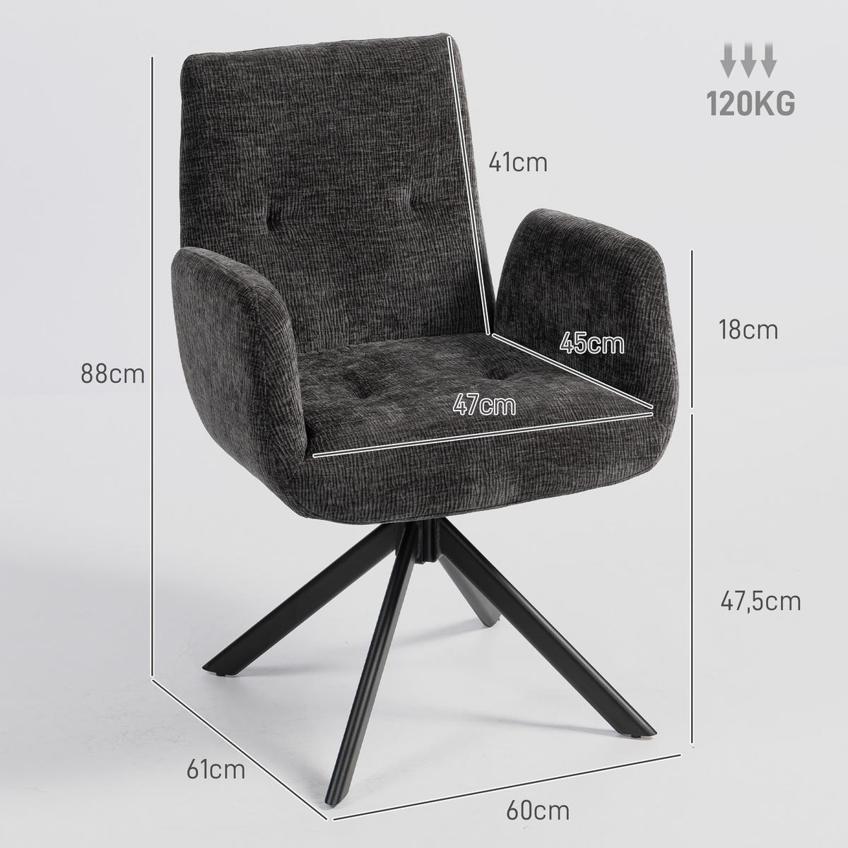 SESSEL Drehbar Loungesessel mit Armlehne Wolle-Leinenoptik Schwarz - Schwarz, Textil/Metall (61/88/60cm) - HOMCOM