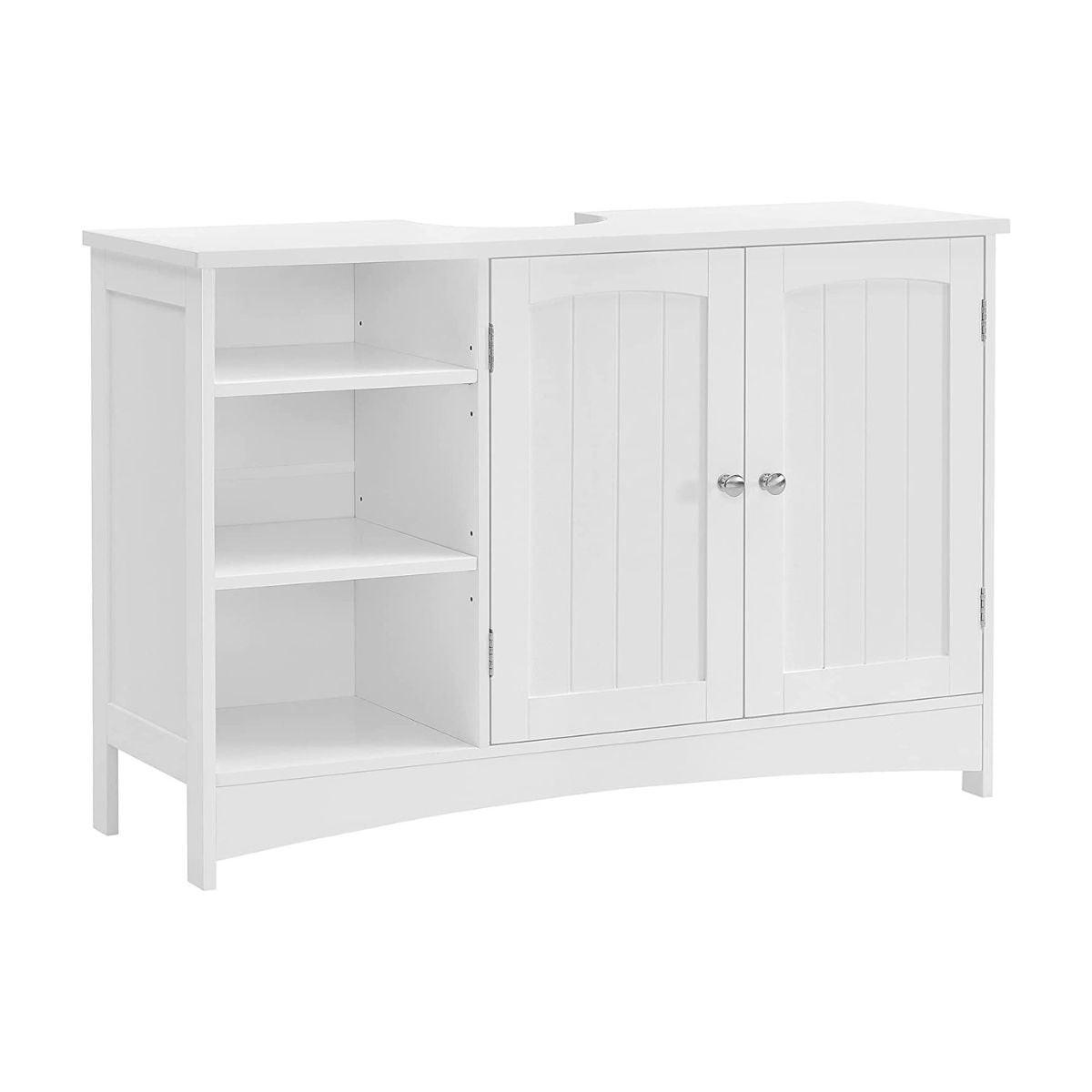 WASCHBECKENUNTERSCHRANK Weiß 2 Türen 3 Nischen - L90 cm - Weiß, Holzwerkstoff (90/60/30cm) - Calicosy