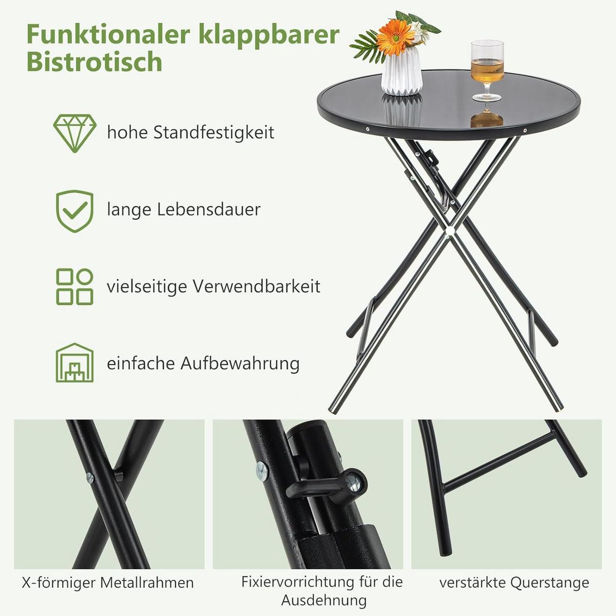 BISTROTISCH Schwarz - Schwarz, Metall - COSTWAY