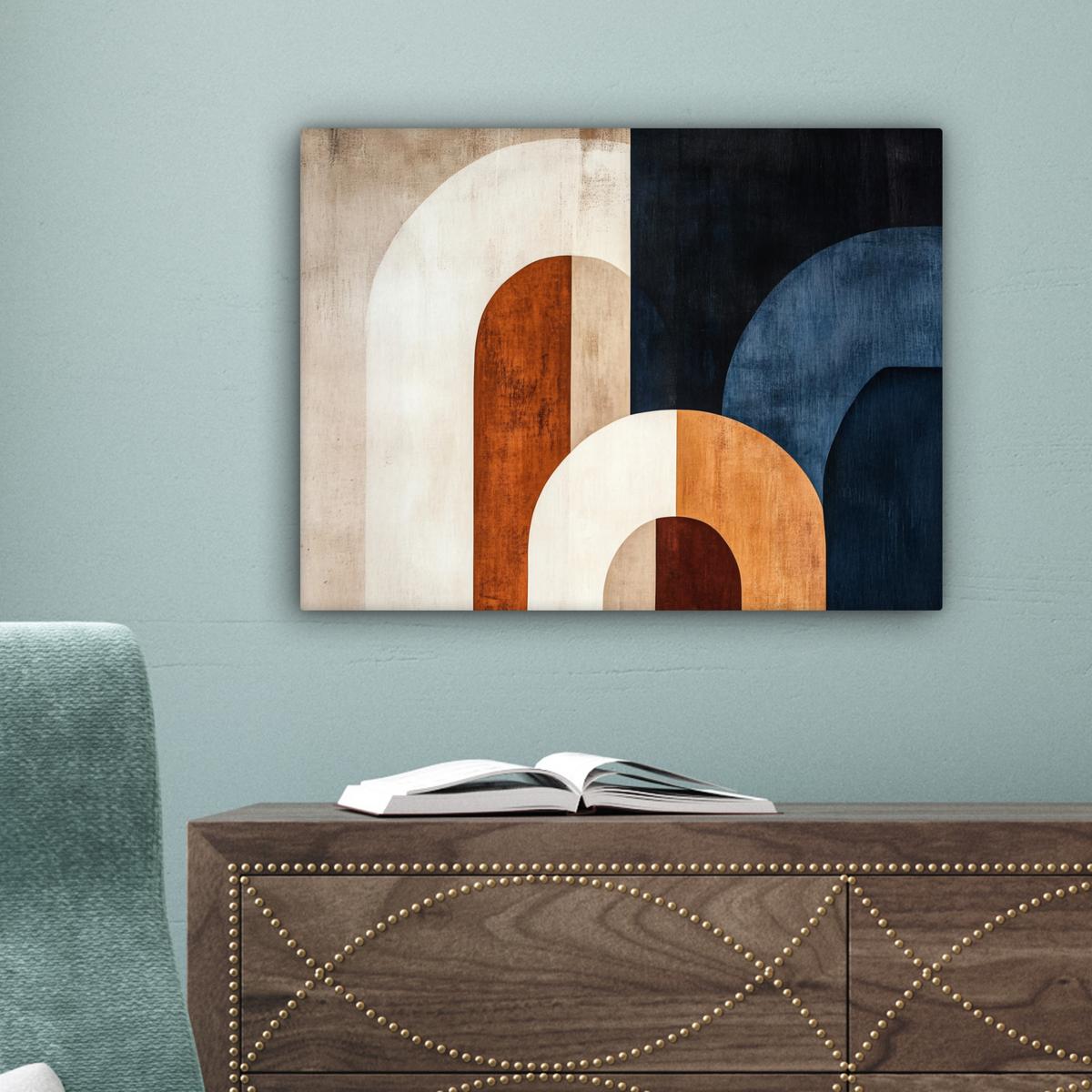 LEINWANDBILD Abstrakt - Formen - Dunkelblau Wandbild 40x30 cm - Cognac, Textil (40/30cm) - MuchoWow