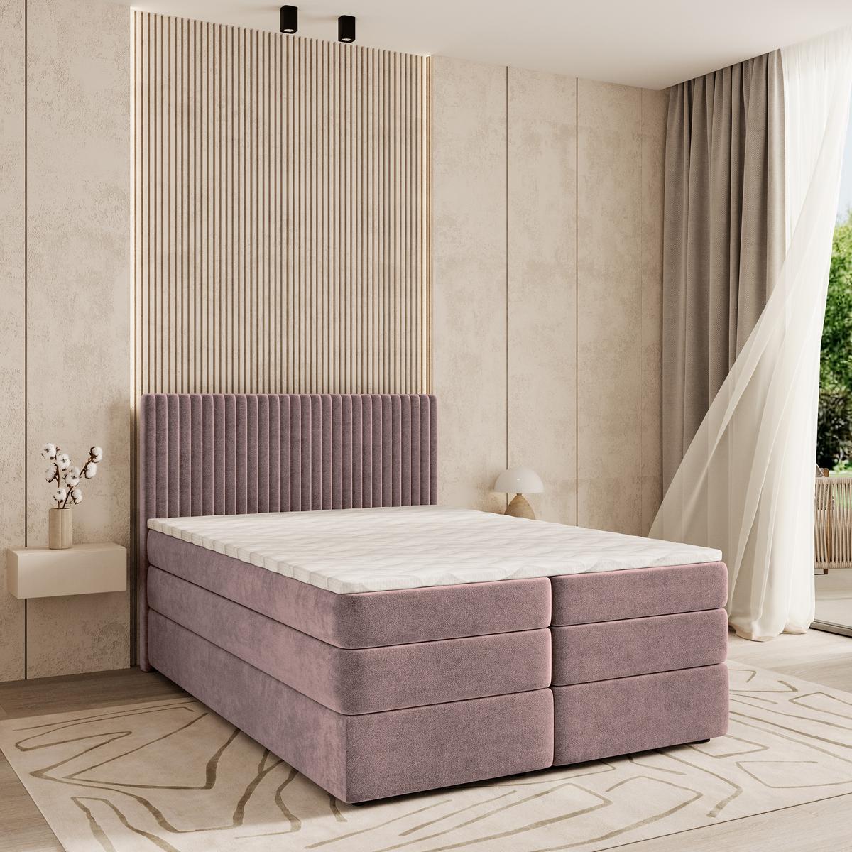 BOXSPRINGBETT FELBIO 180x200 cm mit Matratze und Topper - Rosa - Rosa, Holz (180/200cm) - MASSENO