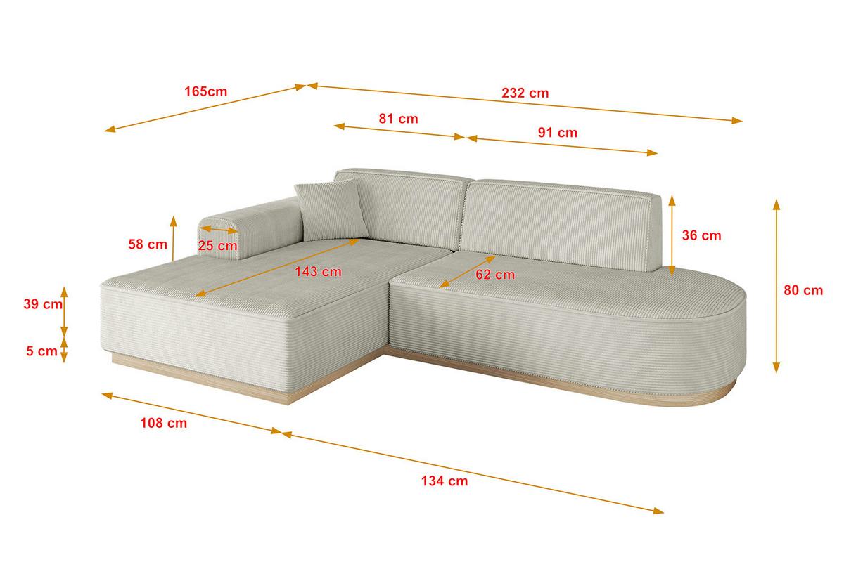 ECKSOFA Ottomane Links IREA-L1 - 232x165x80 cm Creme - Ecru/Creme, Holzwerkstoff/Textil (232/165cm) - ALTDECOR