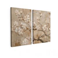 LEINWANDBILD 2er Set Beige - Blüte - Modern 120x90 cm - Beige, Textil (120/90cm) - MuchoWow