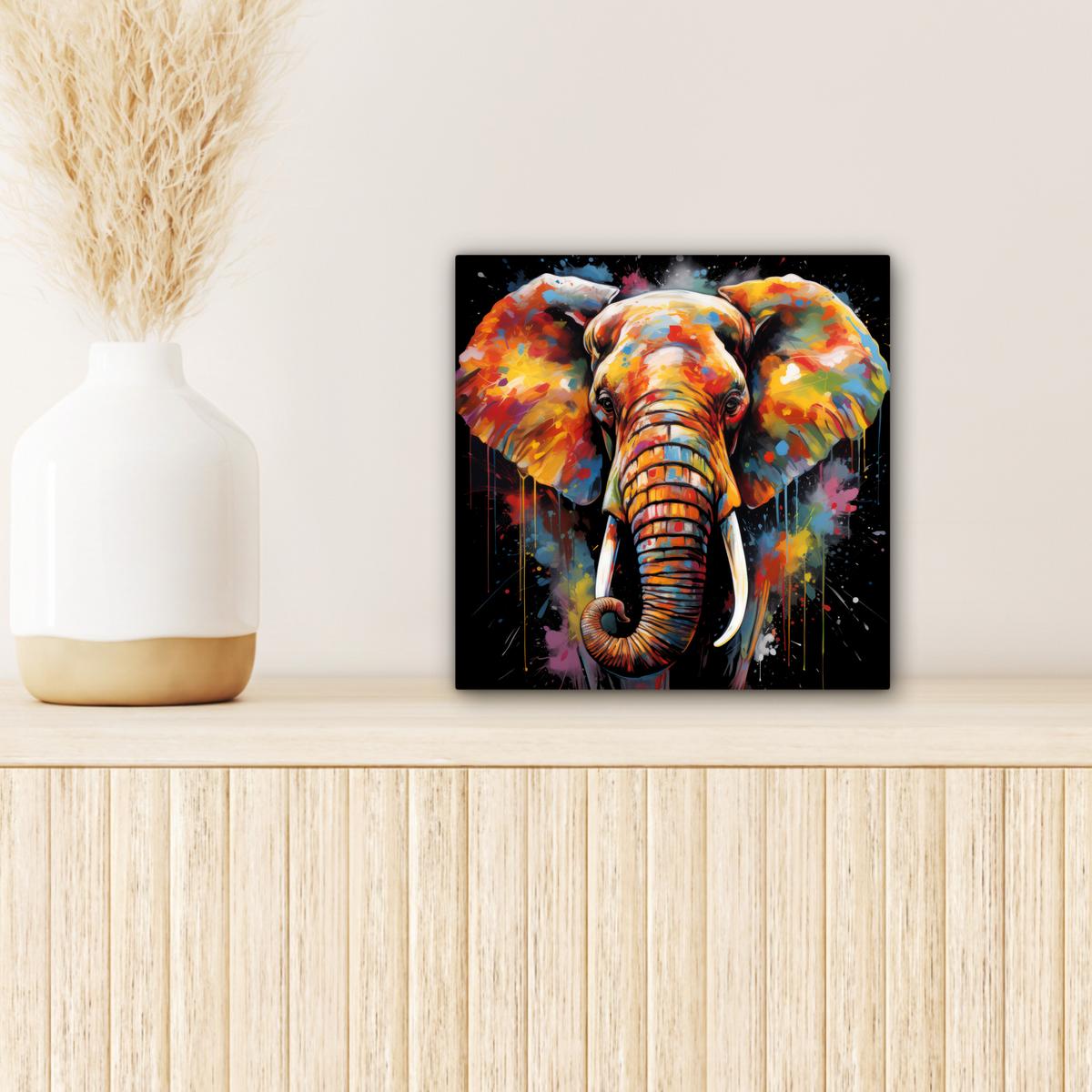 LEINWANDBILD Elefant - Graffiti - Schwarz - Tiere - Farben Deko Wohnzimmer 20x20 cm - Schwarz, Textil (20/20cm) - MuchoWow